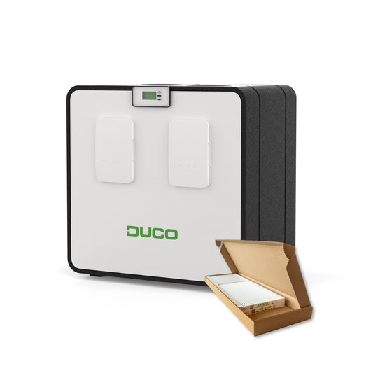 Product shot DucoBox Energy Comfort D325 + Filter set in box