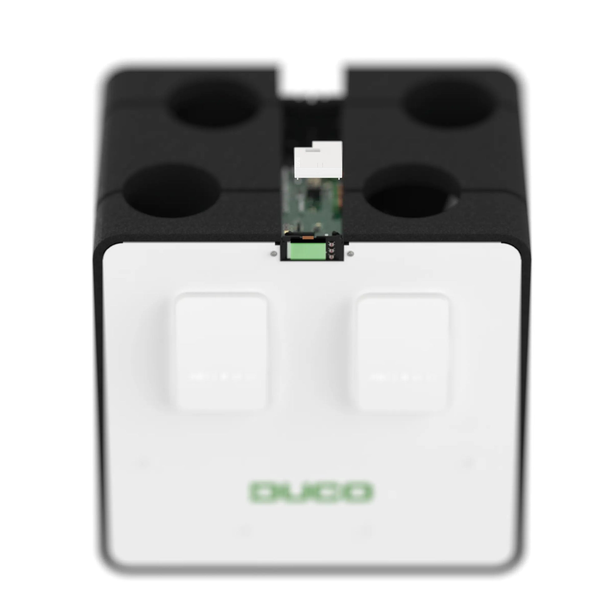 Duco Installation Kit with USB-C connector placed on a DucoBox Energy Comfort ventilation unit